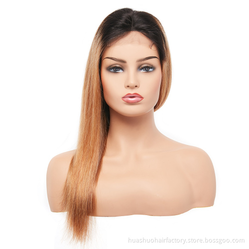 12 To 28 ,30 ,32  Inch Human Hair Straight T1b/27 Ombre Color  Lace Front Wigs Natural Hairline